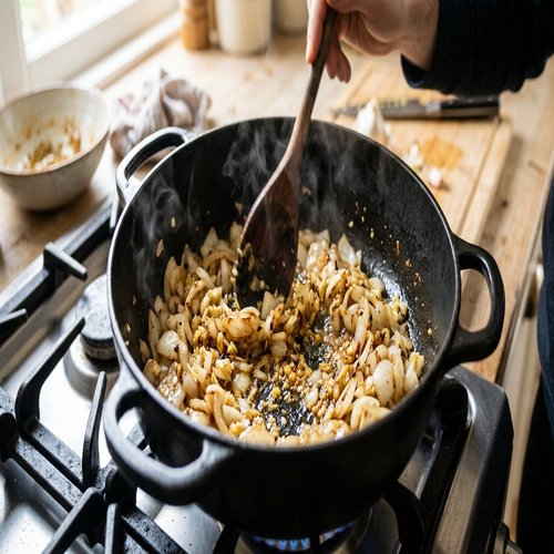 Step 3: Add Your Aromatics (Onions and Remaining Garlic-Ginger)